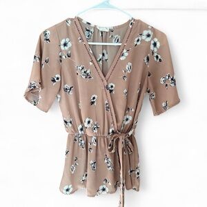 Elegant Floral Wrap Blouse - Light Pink